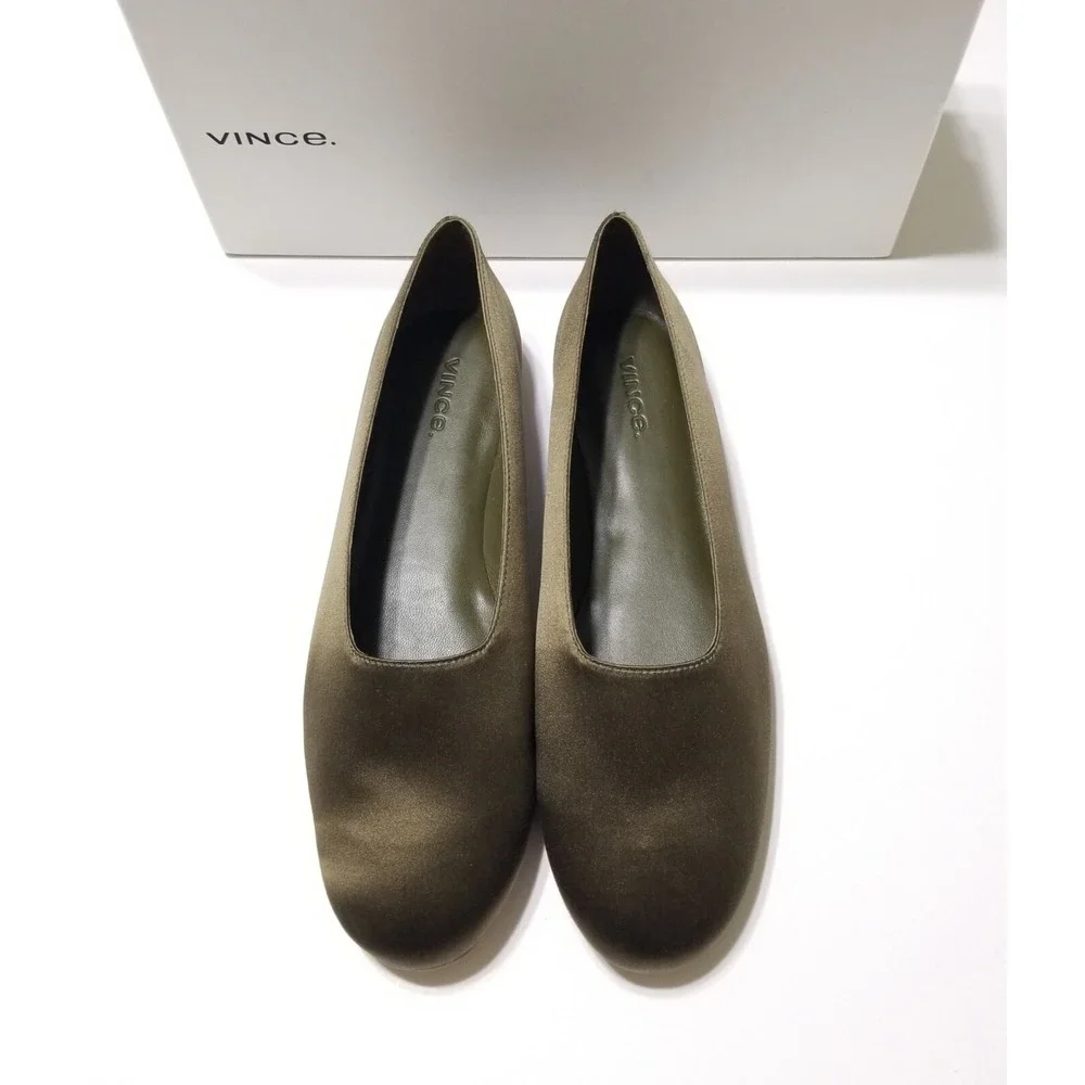 NIB‎ Vince Maxwell Italian Satin Ballet Flat Olive Green Size 6.5, 8.5 $225